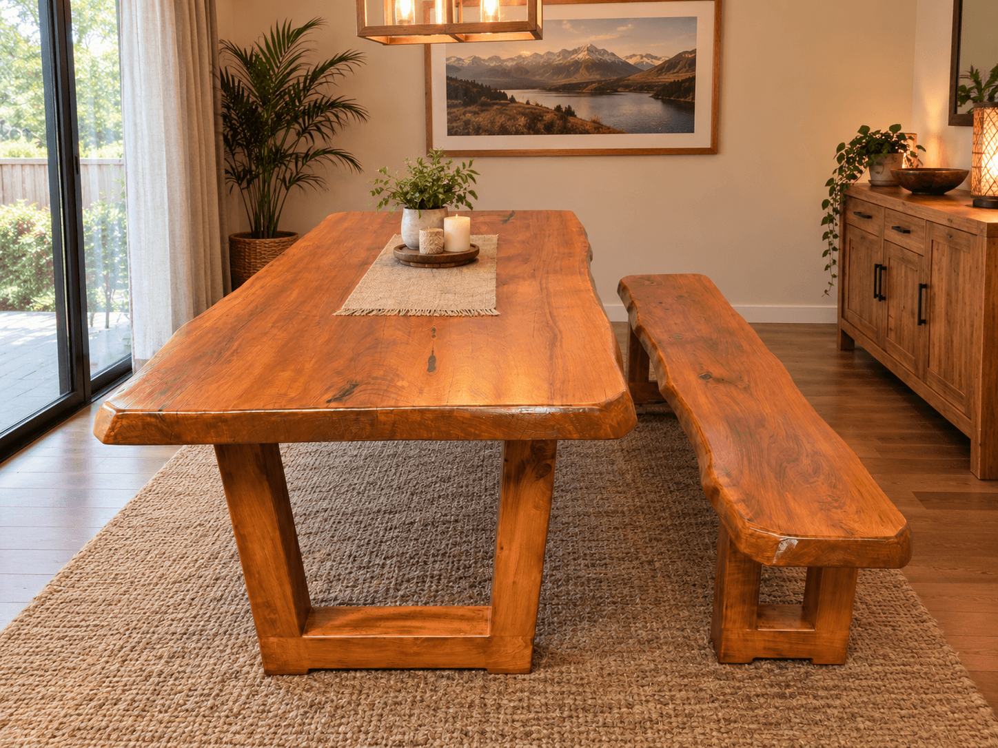 Macrocarpa Dining Table - Wigram Slab Table & Forms