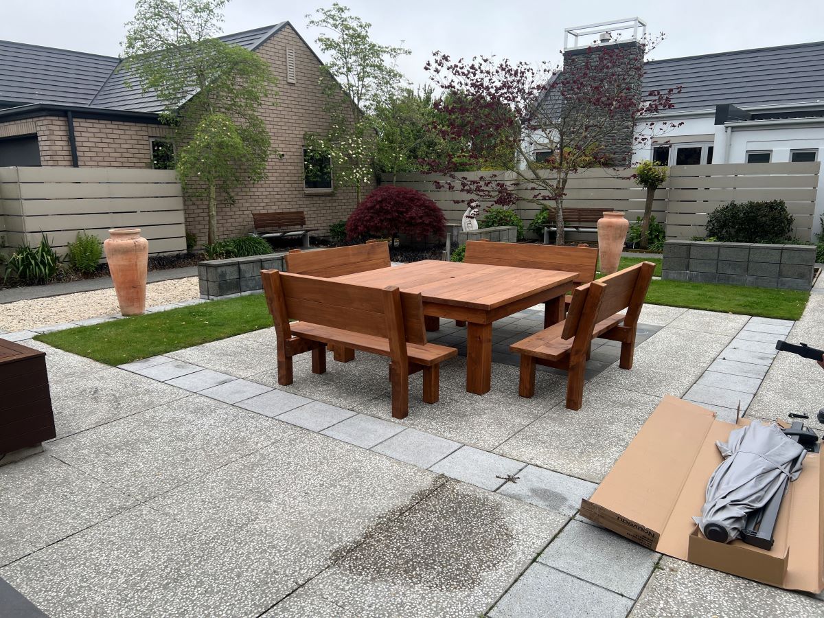 Macrocarpa dining table handcrafted in Canterbury
